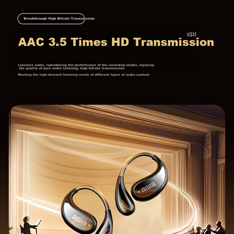 Aiwa AW35 Luxury Leather Texture Bluetooth Ear Hook Open-Ear Sports Running Long Battery Life Headset for Apple Huawei Phones White 5