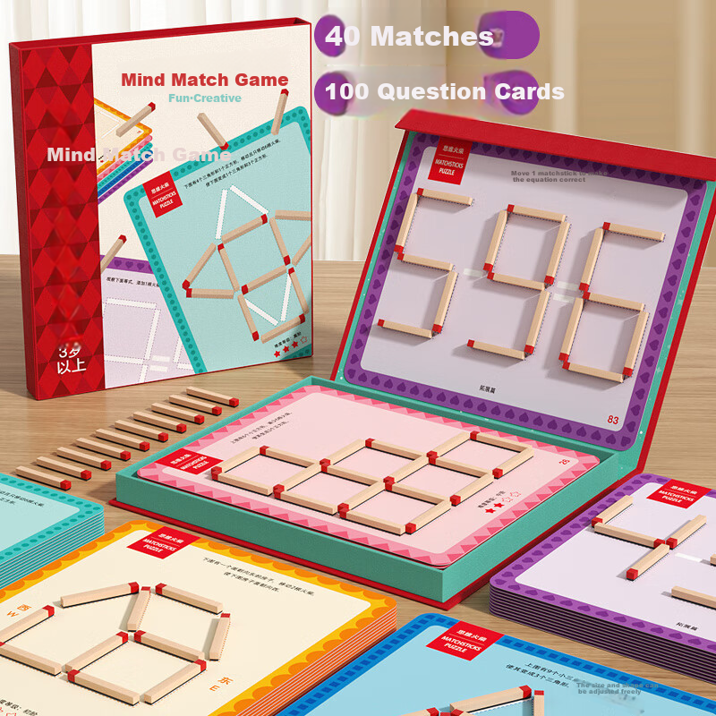 Fuhaier Math Thinking Matchsticks Teaching Aid Board Game for Boys And Girls, Concentration Training Children's Educational Toy Birthday Gift