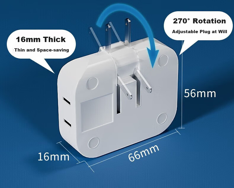 Delipow Socket Adapter, One-To Ultra-Thin Portable Travel Power Supply, 270° Rotatable Foldable, PC Material, Wall-Slot Flat Plug for Gap Powering 3