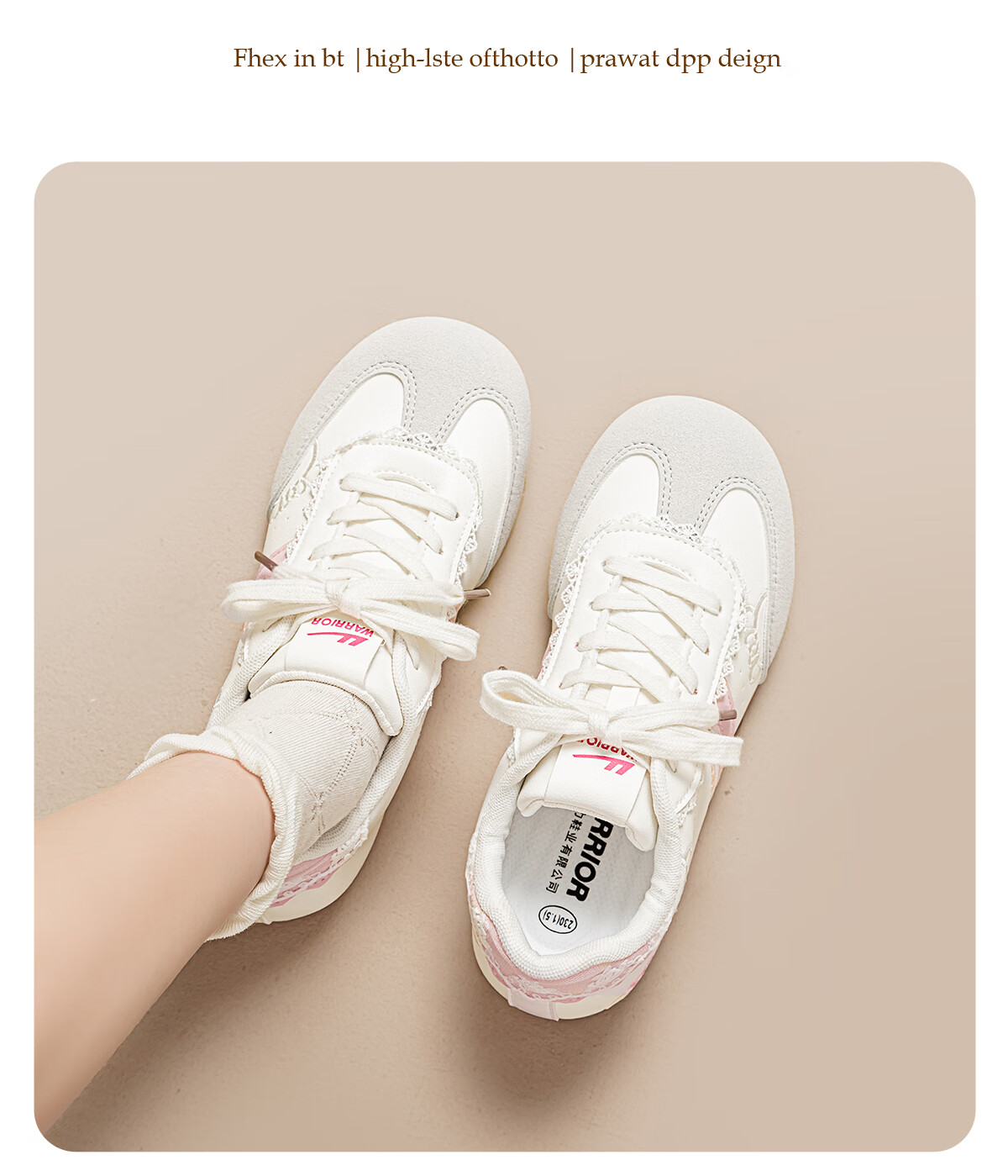 Warrior Embroidered KT Cat Training Shoes Women's New Student Versatile Chic Casual White Shoes Light Gray Pink Size 37 9