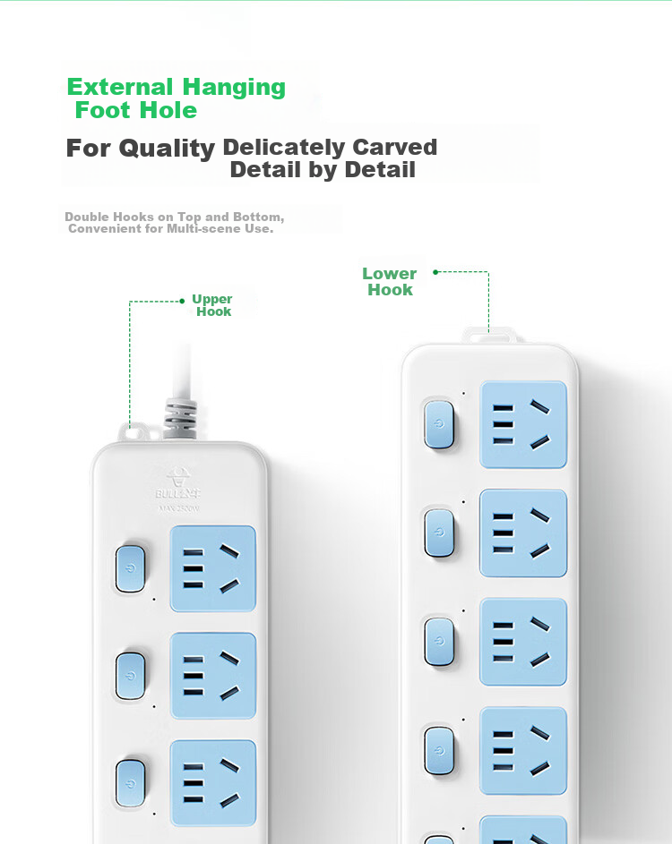 BULL GN-316 Power Strip/Extension Cord/Power Bar/Surge Protector, 5 Outlets with Individual Switches, 1.8 Meters Long 3