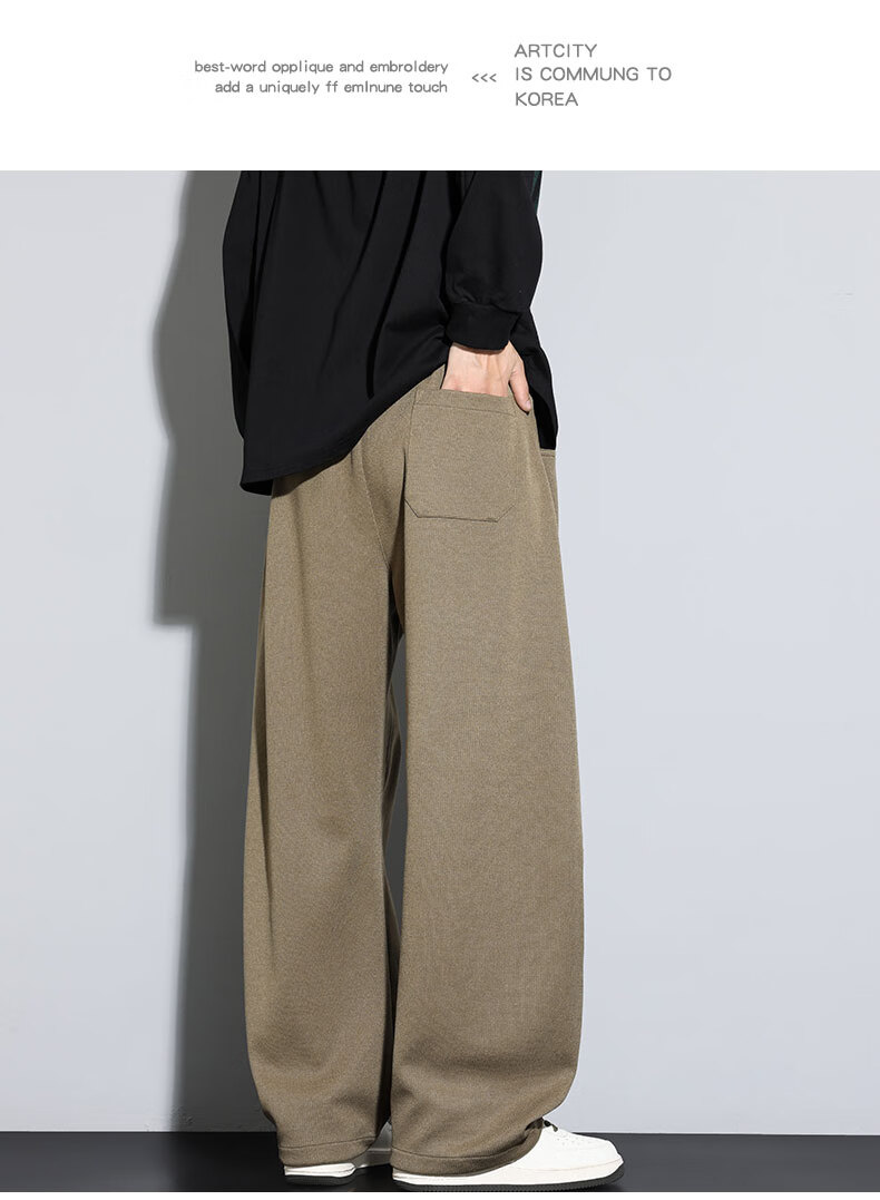 Top Youth Men's Casual Pants Autumn Winter Loose Knit Sweatpants Plus Size Straight Leg Sports Pants Black XL 6