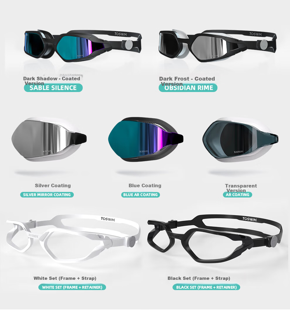TOSWIM Myopia Swimming Goggles for Men And Women, High Definition Anti-Fog, Left And Right Prescription Available, Swimming Goggles with Single Lens, Silver Coated Film, -6.00 Diopters 10