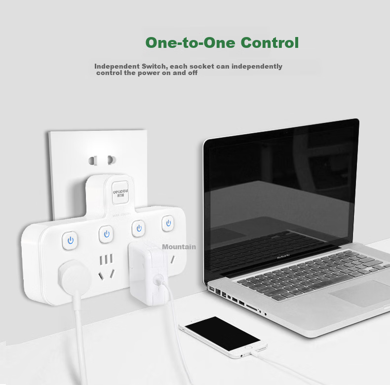 Delipow J304 One-To Converter, Independent Control Switches, National Standard Flame-Retardant, Multifunctional Socket Extension for Dormitory, Office, Home, Student, Party, Business Use 5