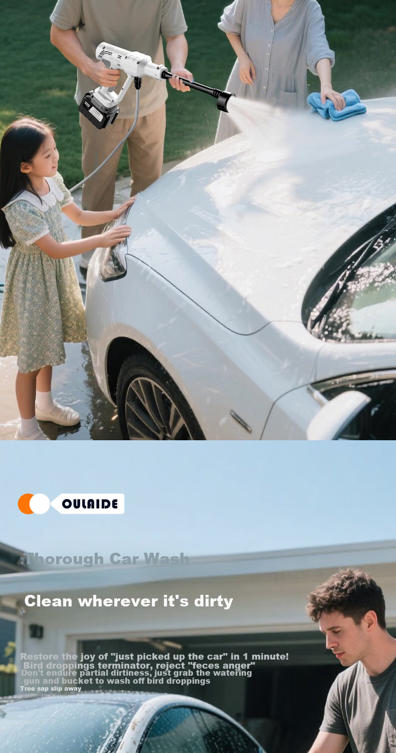 Oulaide Portable Wireless High-Pressure Car Wash Machine with Lithium Battery-Powered Water Gun for Home Use And Car Cleaning 8