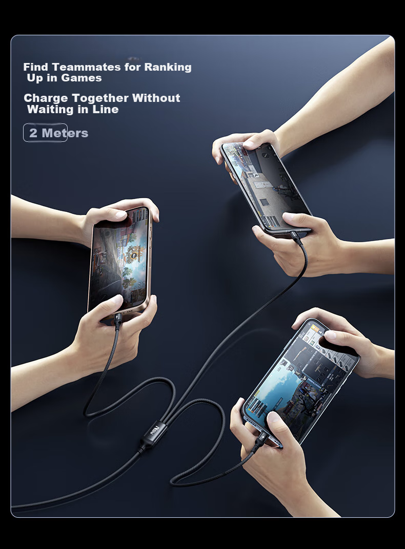 Nengshi Type-C Data Cable, Three-In Charging Cable, 100W Apple Fast Charge Compatible with IPhone17/16, Huawei Honor/Xiaomi, Car Charger C to 2C Three-In Cable, 1 Meter 9