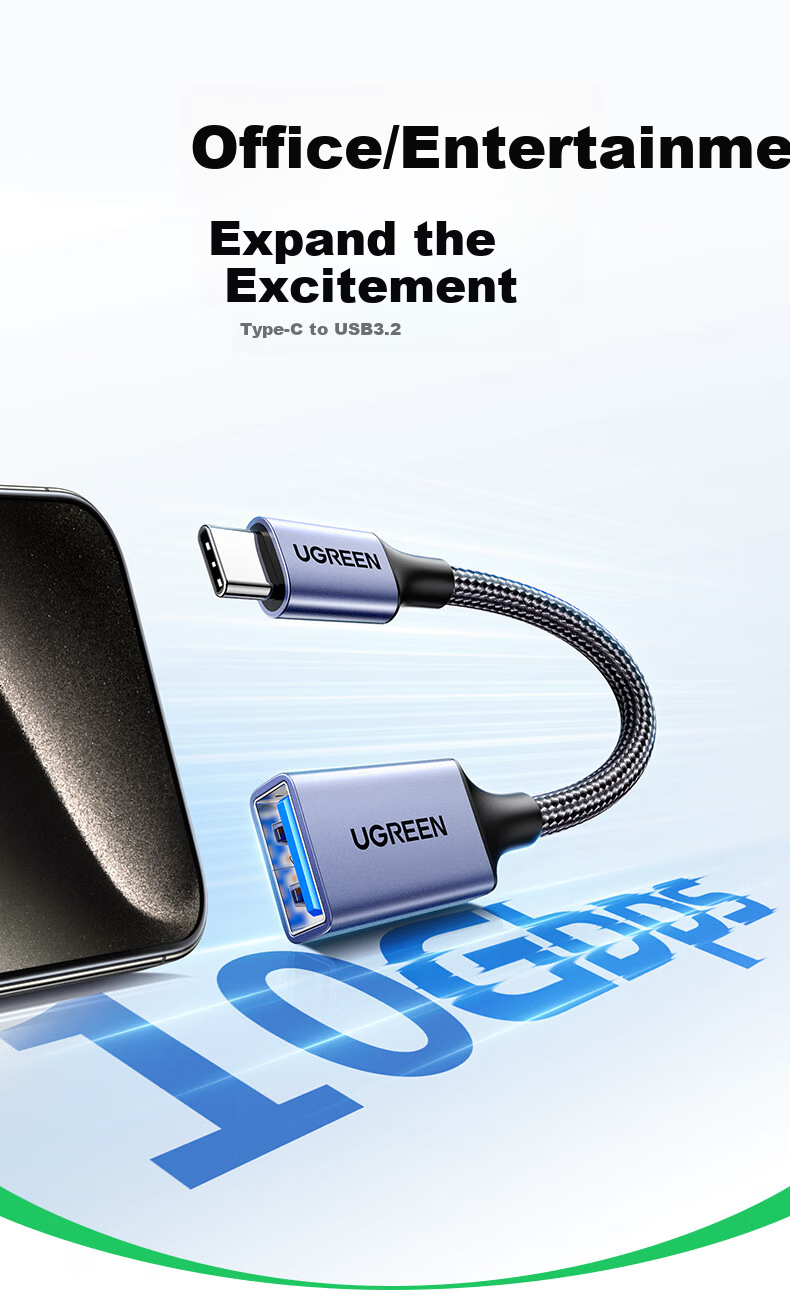 UGREEN Type-C to USB 3.2 Adapter OTG Data Cable Compatible with Apple 18/17/16 Huawei Phones, USB Flash Drive, Tablet, Laptop, Headphones, Keyboard And Mouse 1