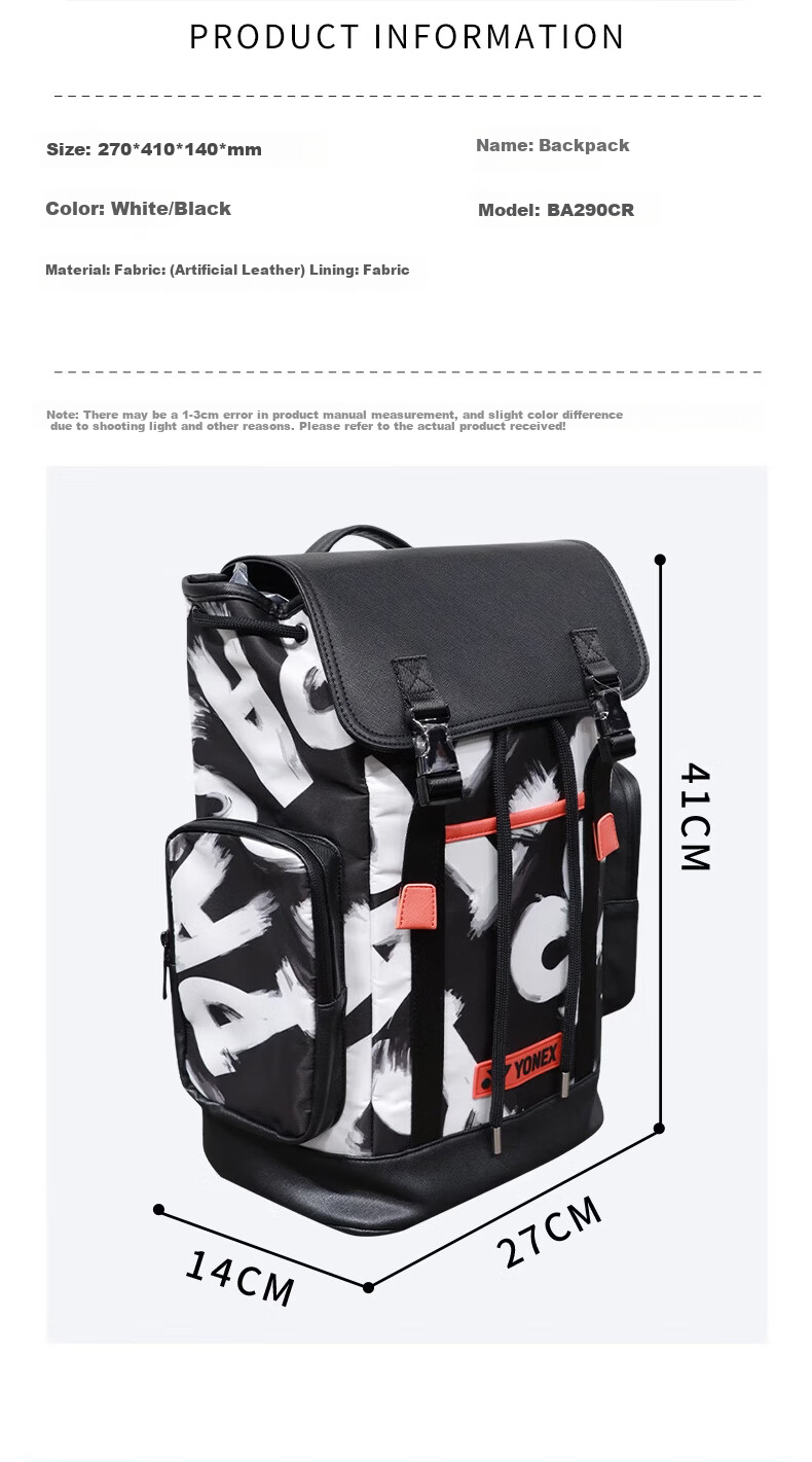 YONEX Tennis Bag, Multifunctional Large Capacity, Stylish Sports Backpack, BA290CR White/black 5