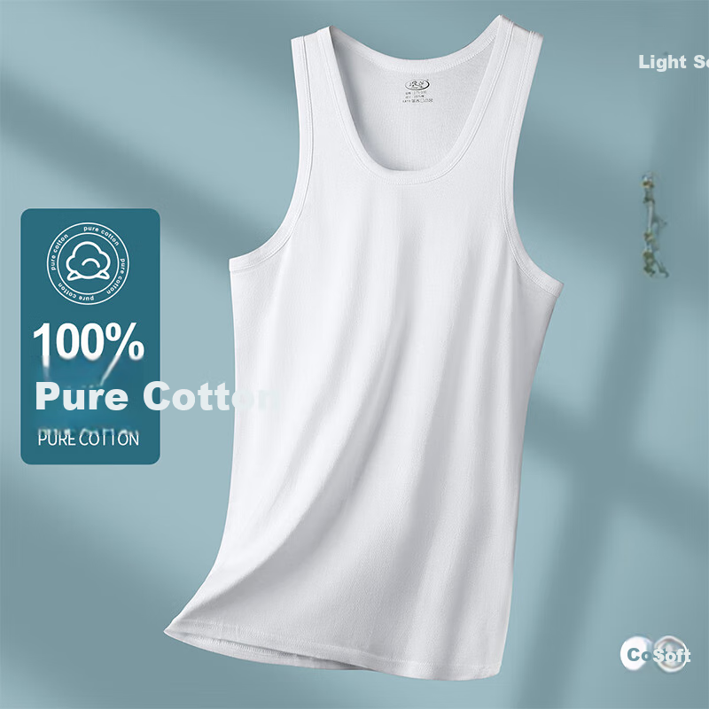 LangSha Men's Tank Top, 100% Pure Cotton, Comfortable, Soft, Breathable, Athletic Fitness Ribbed Undershirt, Sleeveless Top for Summer Wear