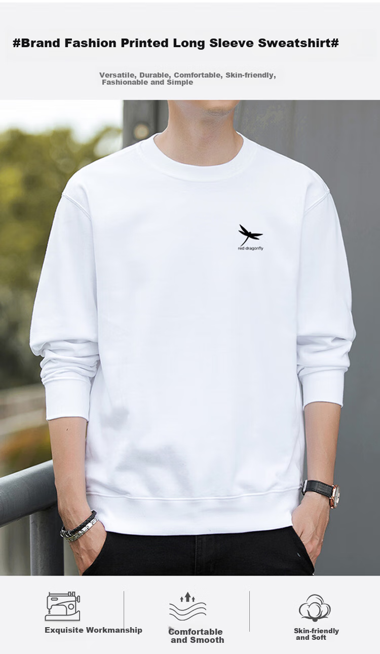 RED DRAGONFLY Sweatshirt for Men, Casual Fashion Printed Simple Round Neck Long-Sleeve T-Shirt Top Versatile Slightly Elastic Pullover Gray 3XL 1