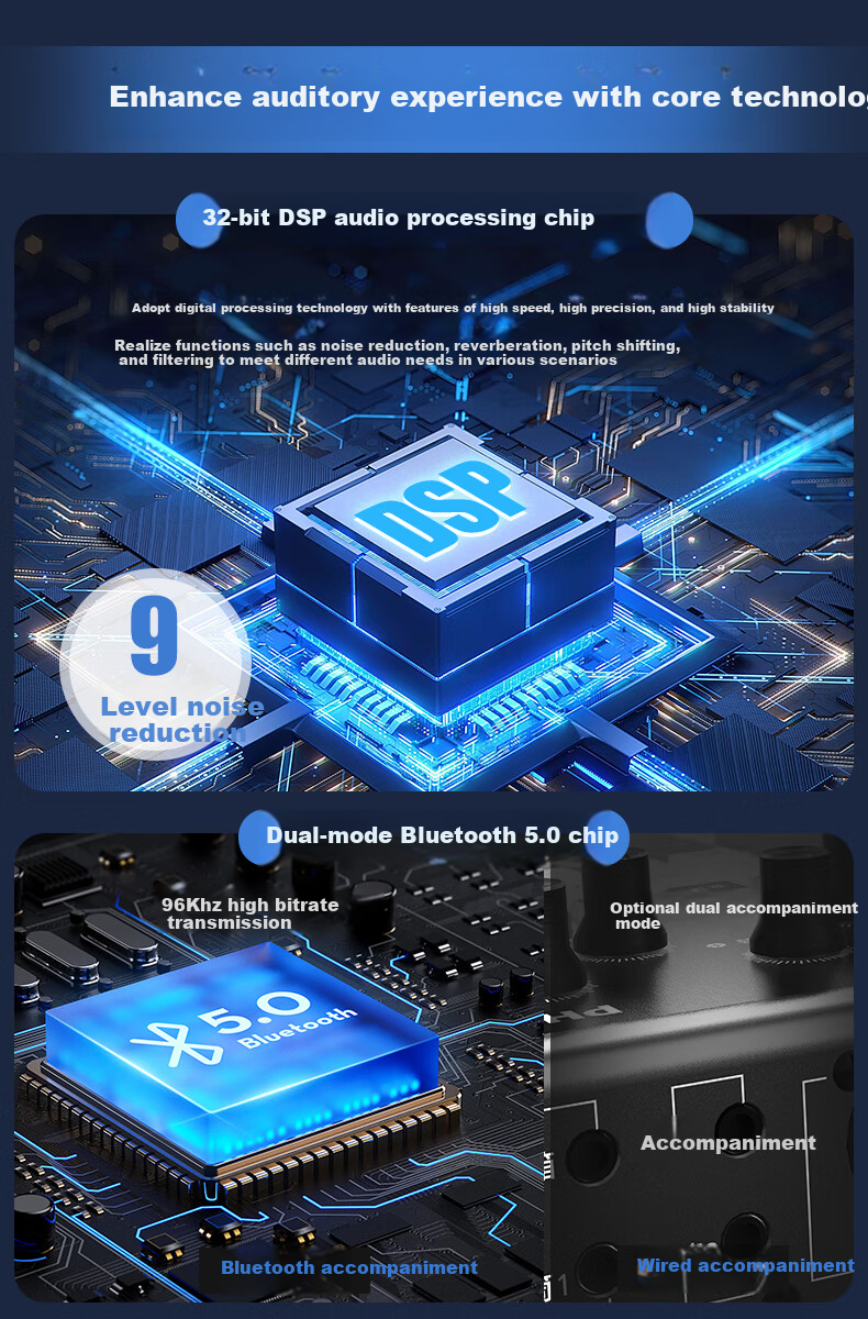 Feilipu 48V Mobile Phone And Computer OTG Live Streaming Bluetooth Accompaniment Long Battery Life Sound Card Professional Recording Live Streaming Equipment DLM3027 Sound Card + DLM9316 Large Diaphragm 48V Microphone Set 3