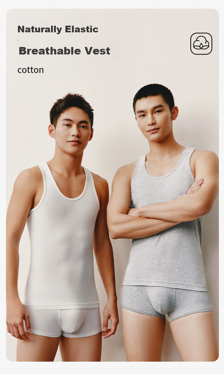 Yalu 2-Pack Men's Pure Cotton Tank Top, Sports Fitness Running Hurdles Undershirt, Sleeveless T-Shirt, Versatile Breathable Sweat-Absorbing Top 2