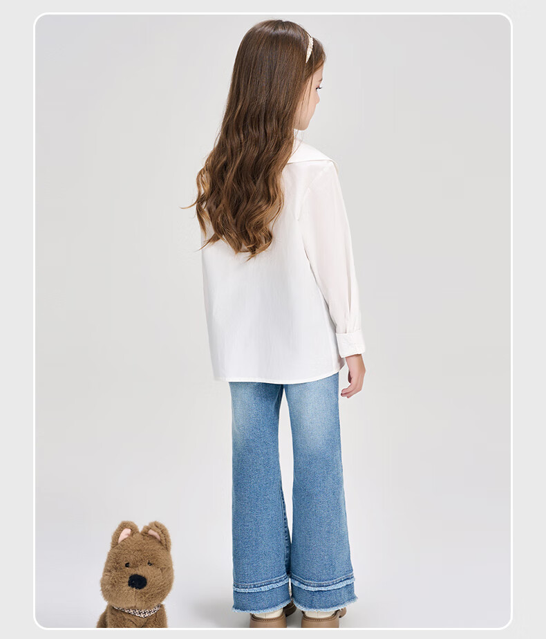 Romon Kids French Style Ruffle Collar Shirt Girls Spring Autumn New White Versatile Shirt White 110 11