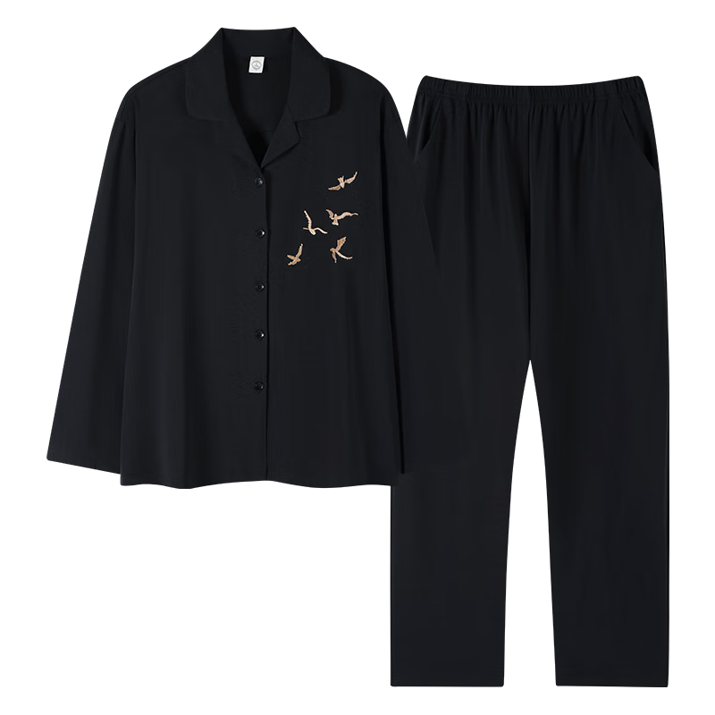 Shaqian Couple Pajamas 2025 New Soft Cotton Men's Homewear Black Lapel Women's Spring Autumn Wearable Set