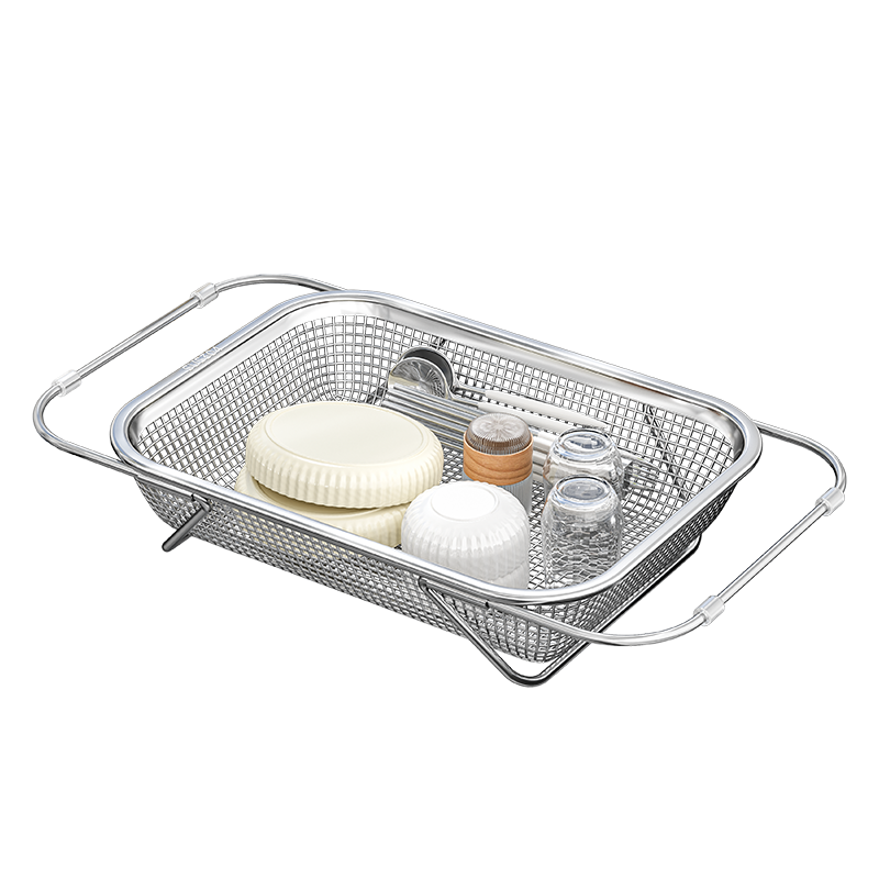 Jiabaili Kitchen Sink Storage Rack Dish Rack 304 Stainless Steel Expandable Draining Basket Vegetable Washing Basin Sink Organizer