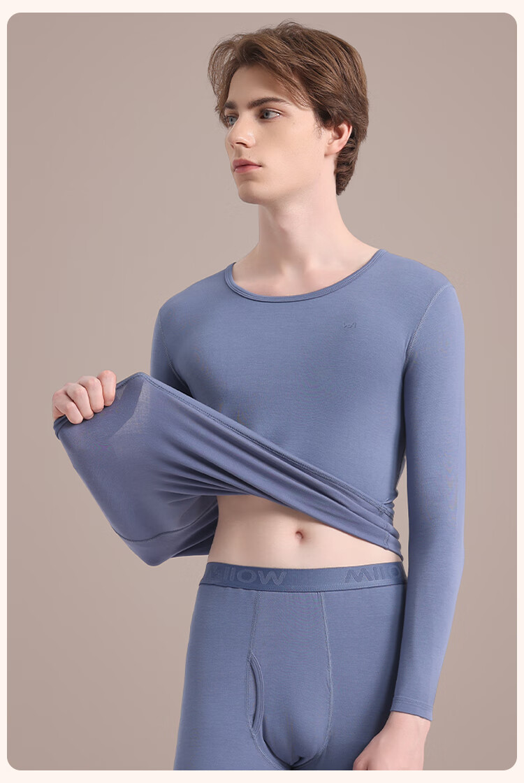 MiiOW Modal Thermal Underwear Men Ultra-thin High Elasticity Autumn Round Neck Long Sleeve Base Layer Top Warm Shirt Dark Gray 10