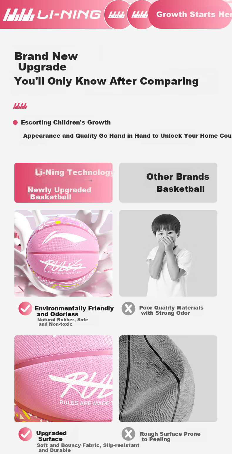 Li-Ning Children's Basketball Size 5, Kindergarten Outdoor Cement Court Competition Training, Elementary School Student Size 5 Wear-Resistant Basketball Gift 1
