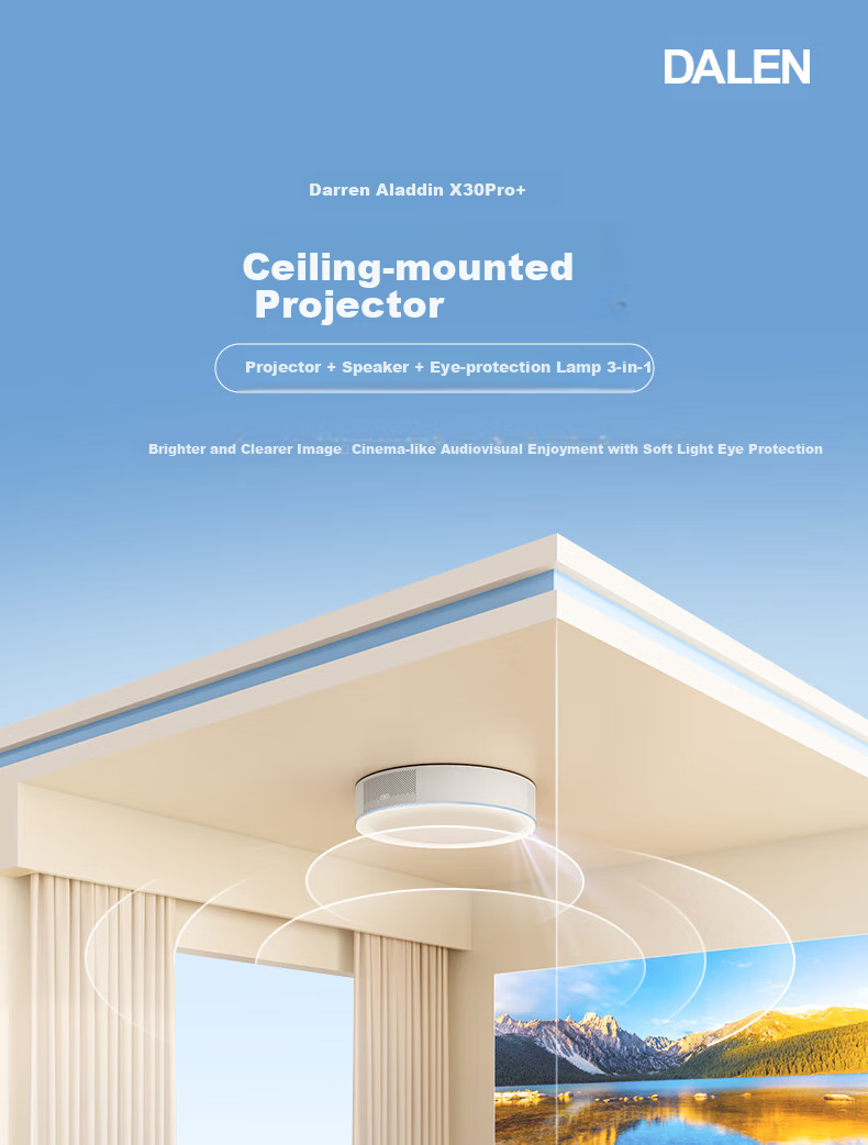 Dalunaladingshendeng Smart Projector X30Pro+, [Limited Time Subsidy], Ultra-Short Throw, Bedroom Home Use, Ultra-High Definition TV, Home Theater Screen Casting, Hundred-Inch Large Screen, Ceiling Light Projector 2