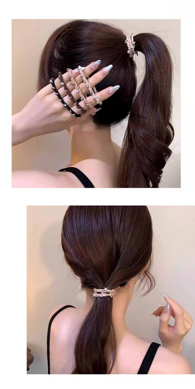 LiQing Rhinestone Braided Hair Ties [5 Mixed Colors] High Elastic Durable Luxury Leather Hair Bands Hair Accessories 6