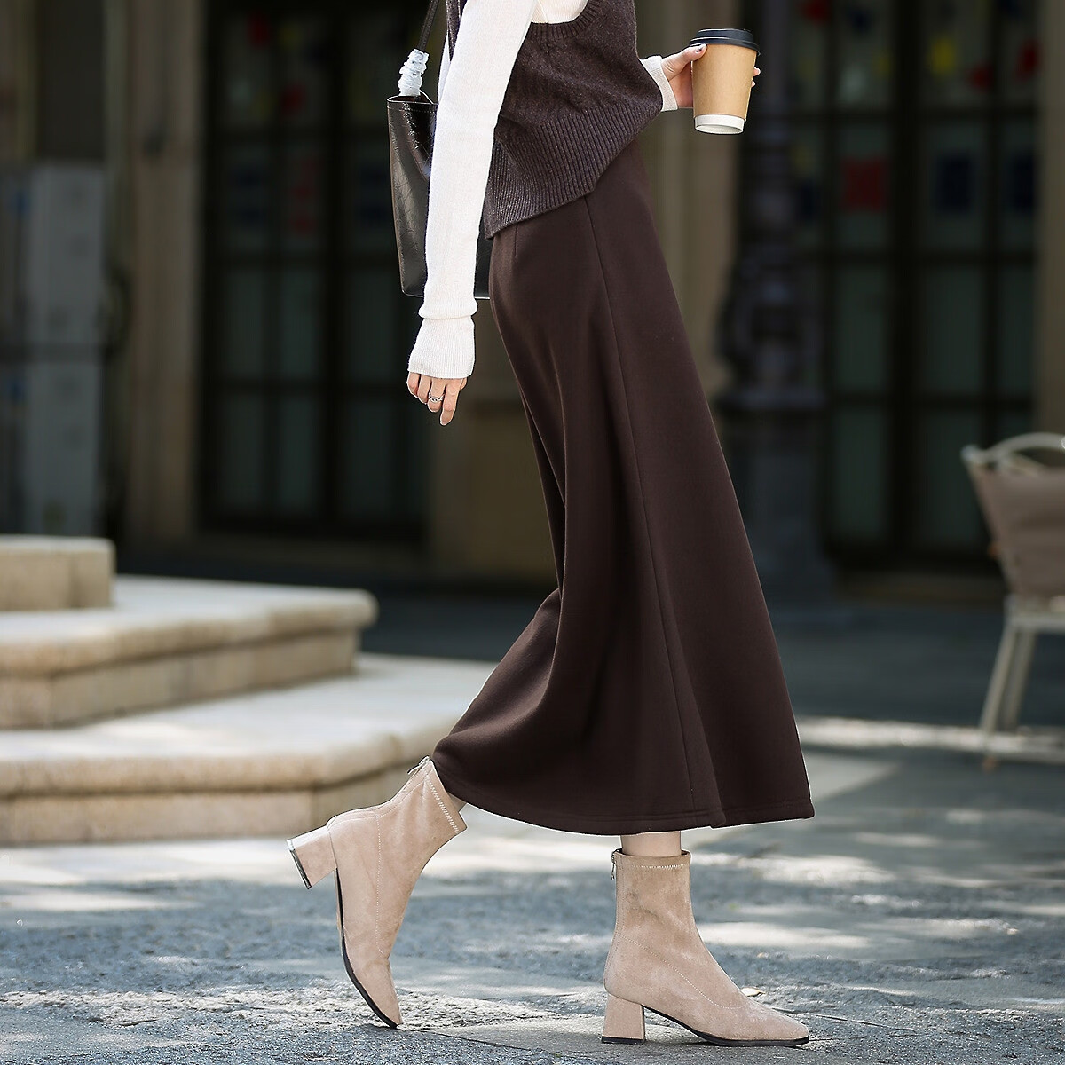 Demana Amber Glow Winter Commuter Elegant Wool Blend Side Slit X-Shaped Mermaid Women's Skirt
