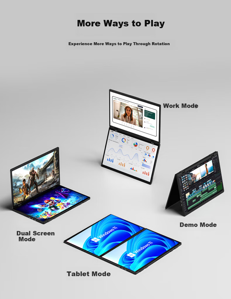 Eimio 15.6-Inch Foldable Dual-Screen Portable Display, Extendable Three-Screen Laptop Touch Secondary Screen for Office, Stock Trading And Gaming, Large Display E10T 4