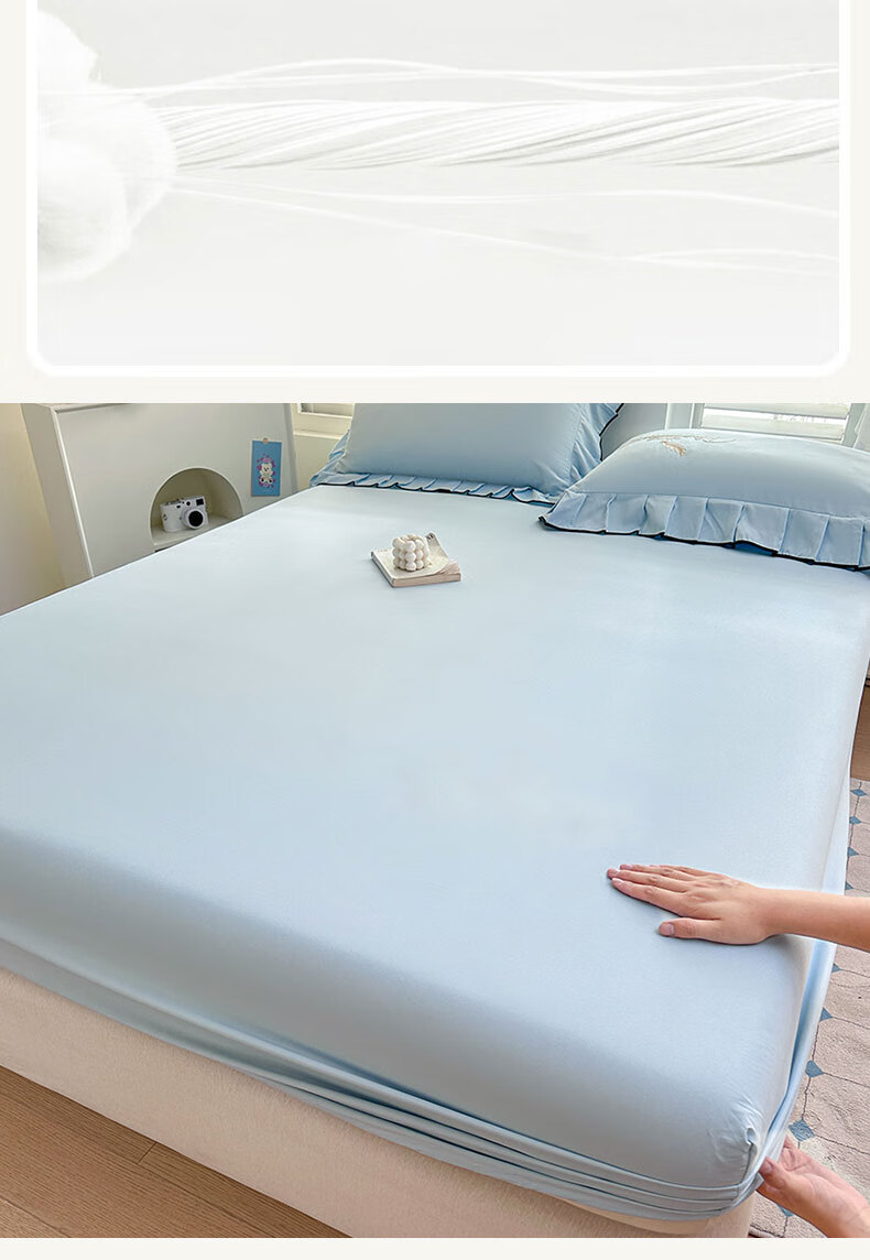 Grace A-Class 100% Cotton Washed Cotton 7A Antibacterial Breathable Fitted Sheet Mattress Cover 150*200cm Glacier Blue 4