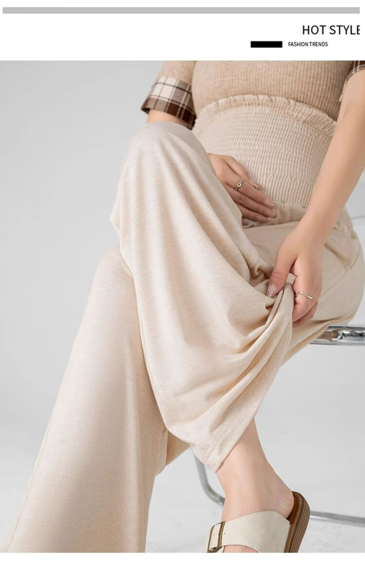 JOYNCLEON Maternity Pants Spring Summer Wide Leg Pants Comfortable Casual Maternity Wear Oatmeal L Jyk186430 15