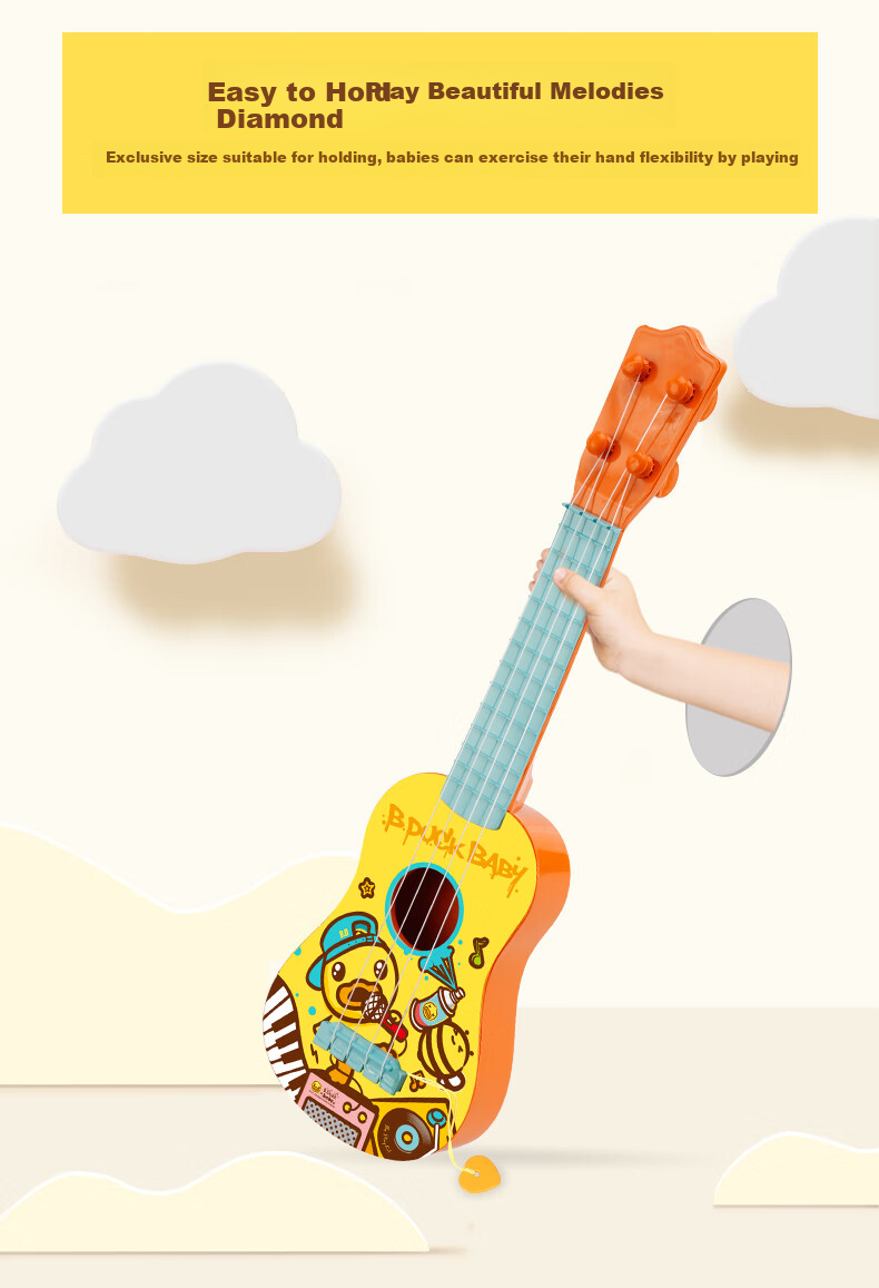 B.Duck Ukulele Early Education Musical Instrument Toy for Infants And Toddlers, Realistic Plucked Birthday Gift 6