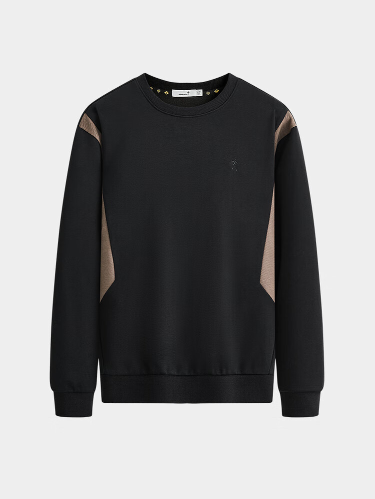 Dance with Wolves [Anti-Static] Color-Block Slim Fit Crewneck Pullover Men's Lightweight Sweatshirt 001 Black XL 1