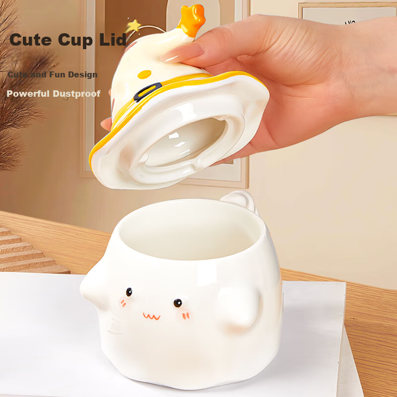 Кружка Feiyu Little Ghost, керамическая, с крышкой, 350 мл, для кофе и воды, подарок на День святого Валентина, День рождения