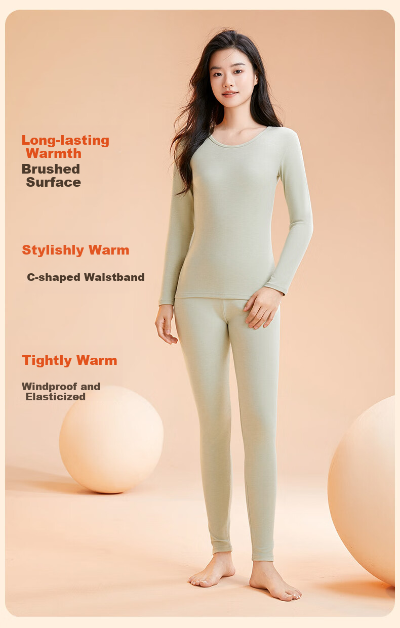 Fentengkean Thermal Underwear for Women, Thick Warm Anti-Cold Yang Ion High-Elastic Slim Base Layer Autumn Top And Pants Set, Christmas Gift 26
