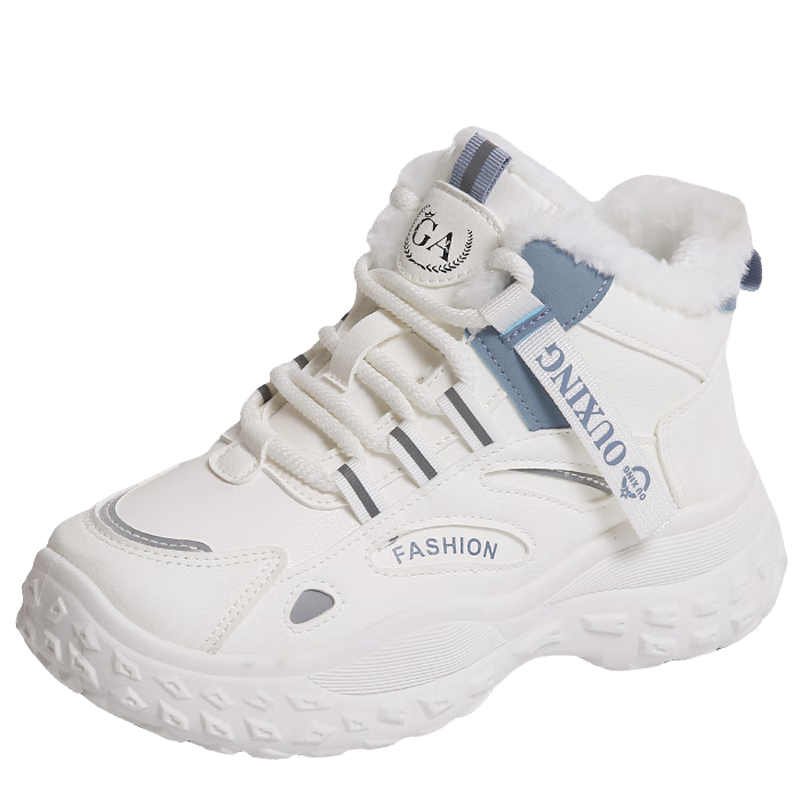 CARTELO Women's Winter Fleece-Lined Casual Shoes Warm High-Top Sneakers Cotton Shoes 1655 White Blue Size 36