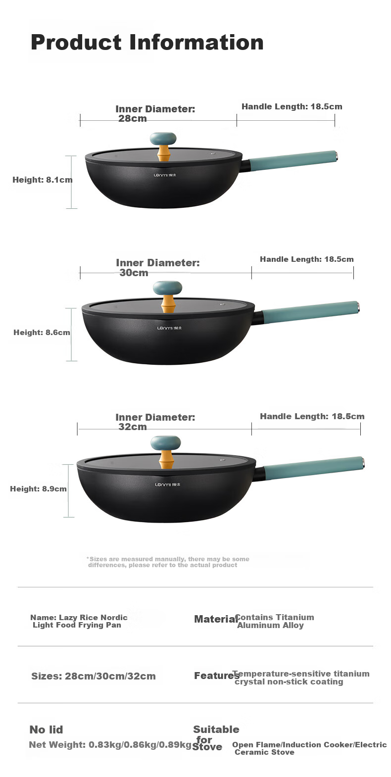 Lanmi Nordic Light Double-Ring Temperature-Controlled Non-Stick Pan with Titanium, Low-Smoke Flat-Bottom Wok for Stove And Induction Cooktops, 32cm 9