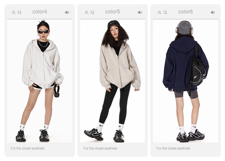 ICH MODE Fleece-Lined American Style Hoodie Jacket Women Autumn Winter Loose Fit Double Zipper Cardigan Lazy Long Sleeve Coat Black L 2