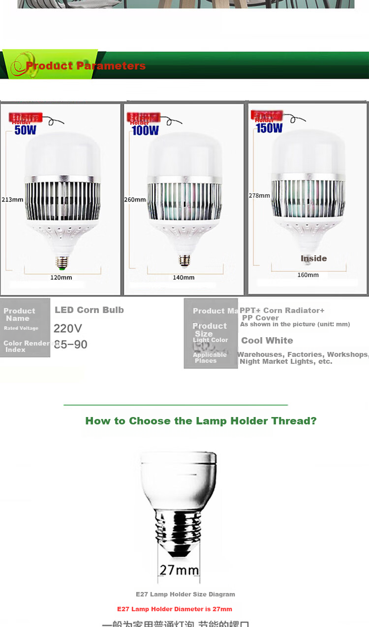 Shufujia LED Bulb, Ultra-Bright Energy-Saving Lamp, Factory Warehouse E27 Household Indoor Globe Light, Industrial Lamp, Workshop Lighting 3