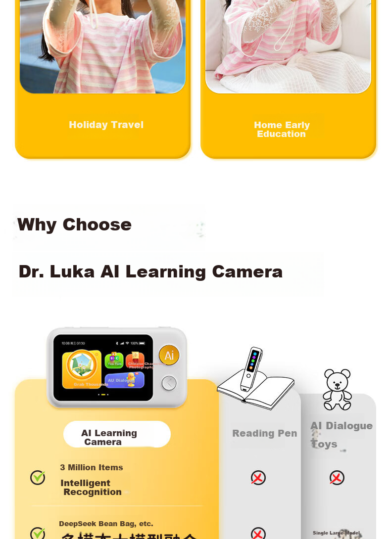 Lukaboshi AI Learning Camera for Children, 32GB Green Intelligent Learning Machine, Early Education Toy, Birthday Gift for Boys 4