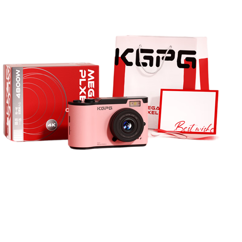 KGPG CCD Camera Flip Screen Digital Camera for Students, Selfies, Travel, Instant Cameras, Entry-Level Card Cameras, Birthday Gift for Girlfriend, Graduation Season Gift, Pink