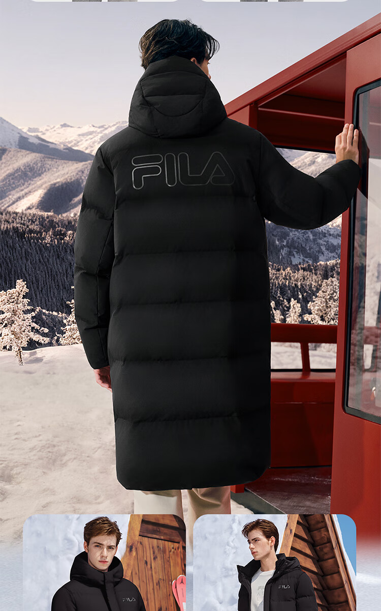 FILAFILA Official RGB Long Down Jacket 2025 Winter Couples Hooded Cold-Resistant Warm Coat 4