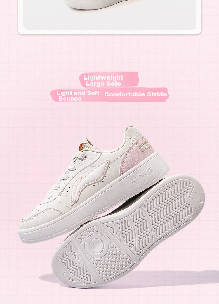 LI-NING Floating Boat Women's Low-Cut Breathable White Sneakers Classic Lightweight Sports Casual Shoes Comfortable Versatile Shoes for Women 8