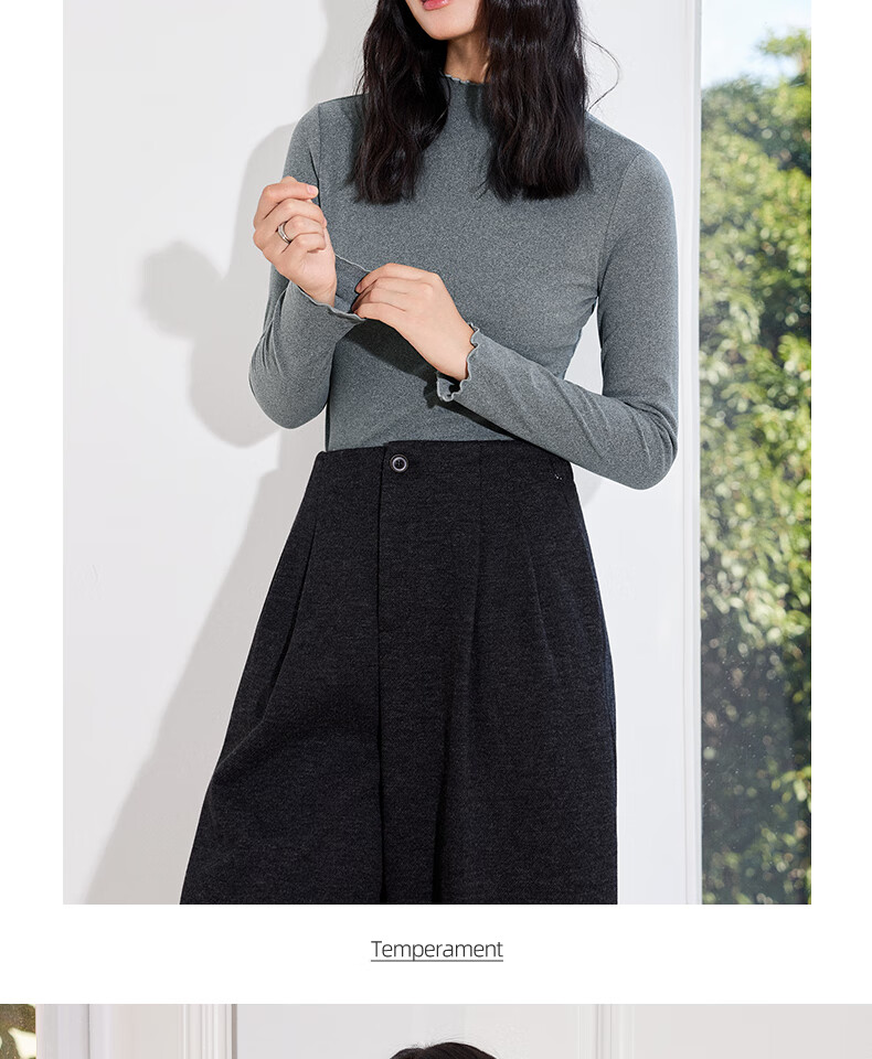 Urban Beauty Ruffled Edge Long Sleeve T-Shirt Women 2025 New Winter Fleece Lined Warm High Neck Base Layer Top 11