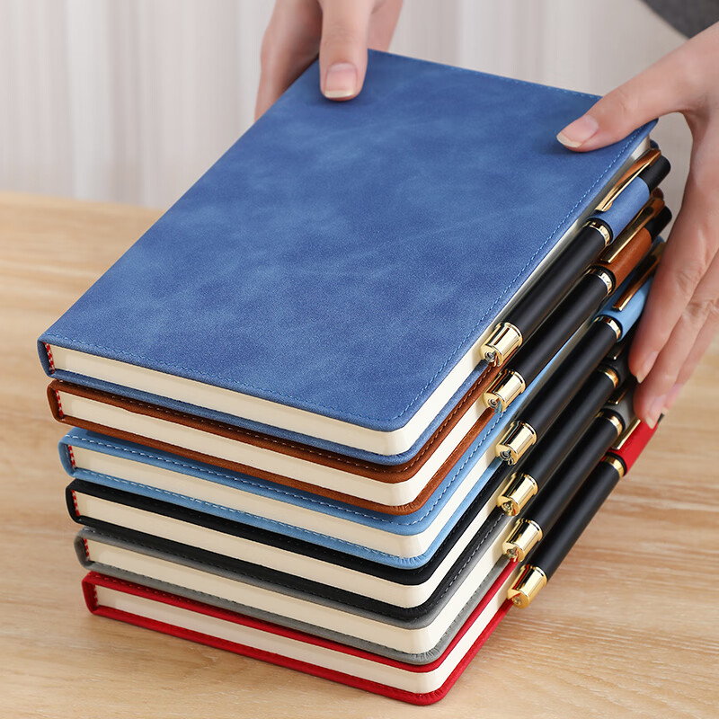 Jiaranheng Notebook A5 Thick Journal Business Skin-Like Leather Notebook Work Diary Meeting Minutes Book Office Stationery Customizable Deep Blue