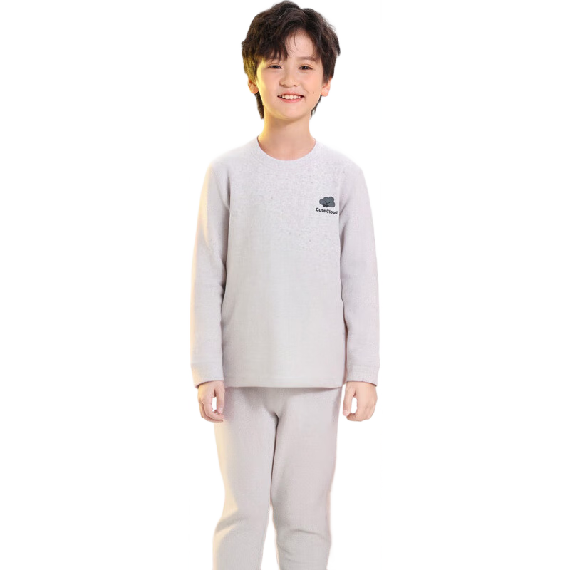 YUZHAOLIN Kids Thermal Underwear Set Unisex Autumn Cotton Pajamas Homewear Off-White 160
