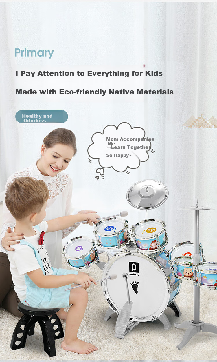 QIAO WA BAO BEI Kids Drum Set Children's Gift Toy for Ages 1-5 Birthday Present for Boys and Girls Early Education New Year Toy 16