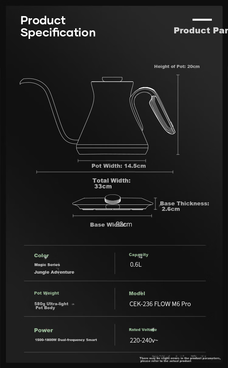 Cocinare Pour-Over Kettle, Hand-Brewed Coffee Pot, C-Shaped Color-Changing High-Aesthetic Coffee Temperature Control Kettle, Coffee Maker, Home Appliance Water Kettle, M6Pro Jungle Secret 0.6L 10