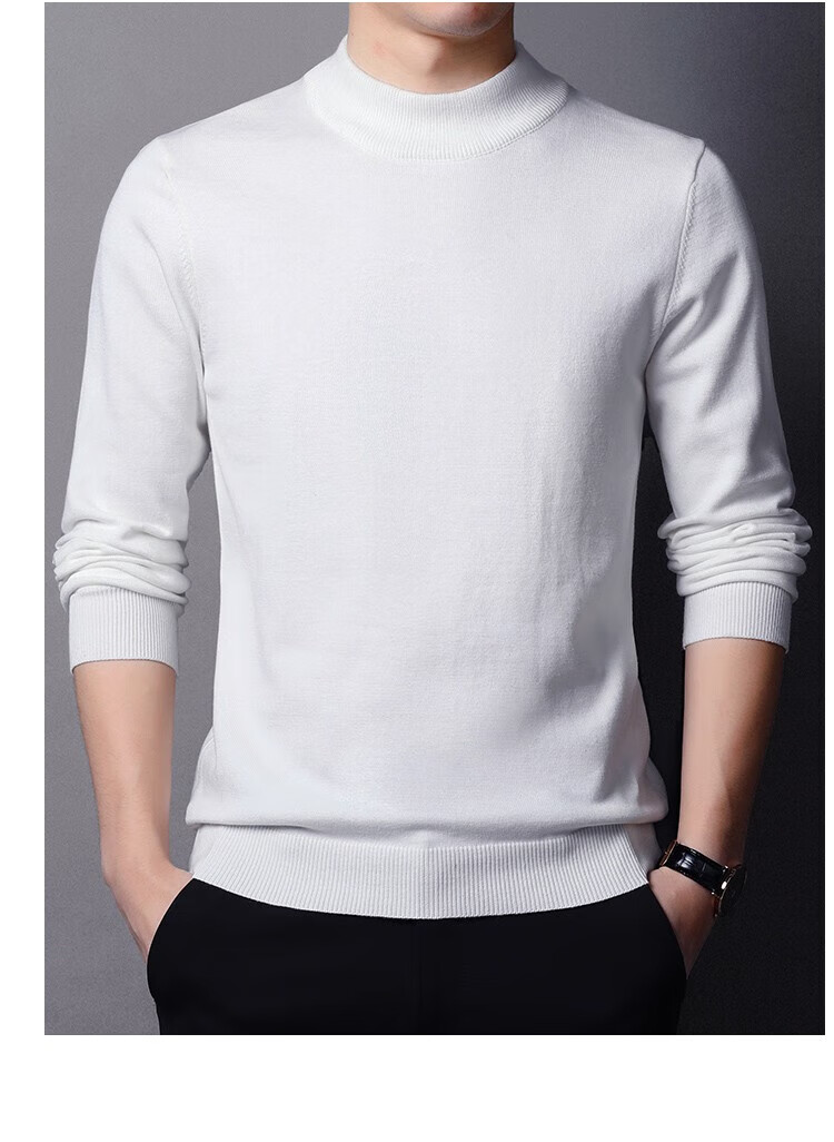 MULINSEN Men's Half Turtleneck Sweater Autumn Winter Pure Cotton Solid Color Business Casual Knitwear Base Layer Top Black L 6