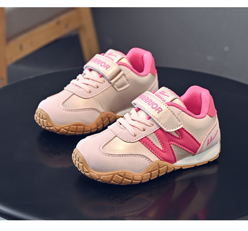Warrior Girls' Sports Shoes Spring and Autumn White Sneakers Lightweight Kids Running Shoes WZ-1643 Beige/Purple Size 28 15