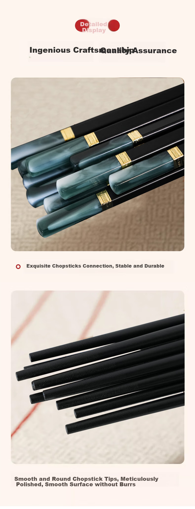 Shihua Ink-Painted Jade Bamboo Alloy Chopsticks, Set of 20 Pairs, Anti-Mold, Non-Slip, Heat-Resistant Chopsticks, Tableware Set, High-End Gift Box Chopsticks 6