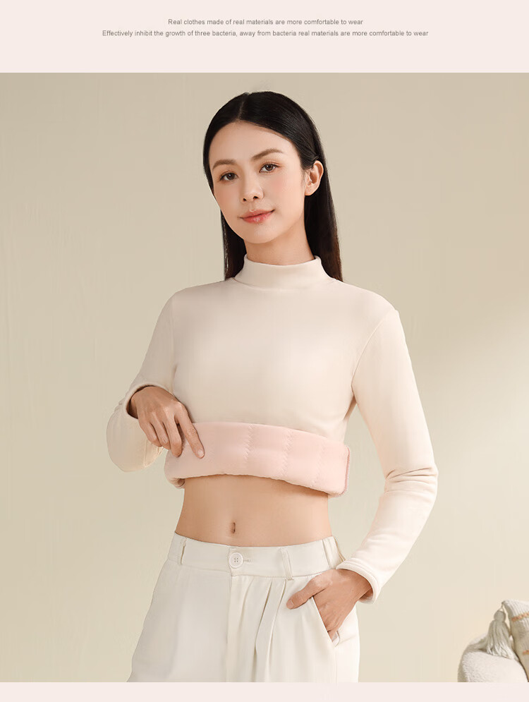 Tingmei [Triple Silk] Fleece-Lined Thickened Half Turtleneck Base Layer Top Women's Autumn Winter Thermal Underwear Shirt 12