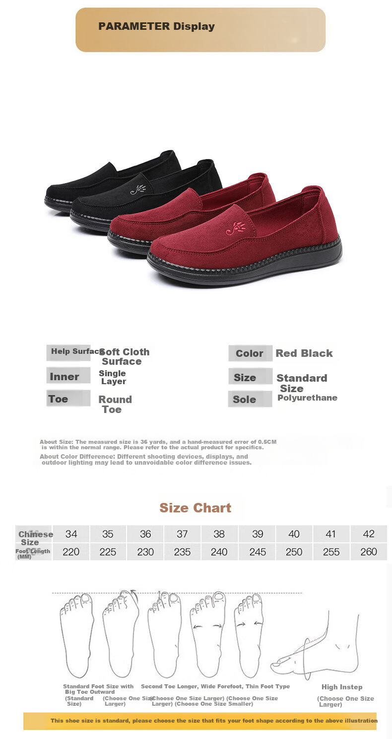 Ankang Old Beijing Cloth Shoes for Women, Spring And Autumn Soft-Soled Mom Shoes, Slip-On Flat Grandma Shoes, A9013, Black, Size 38 11