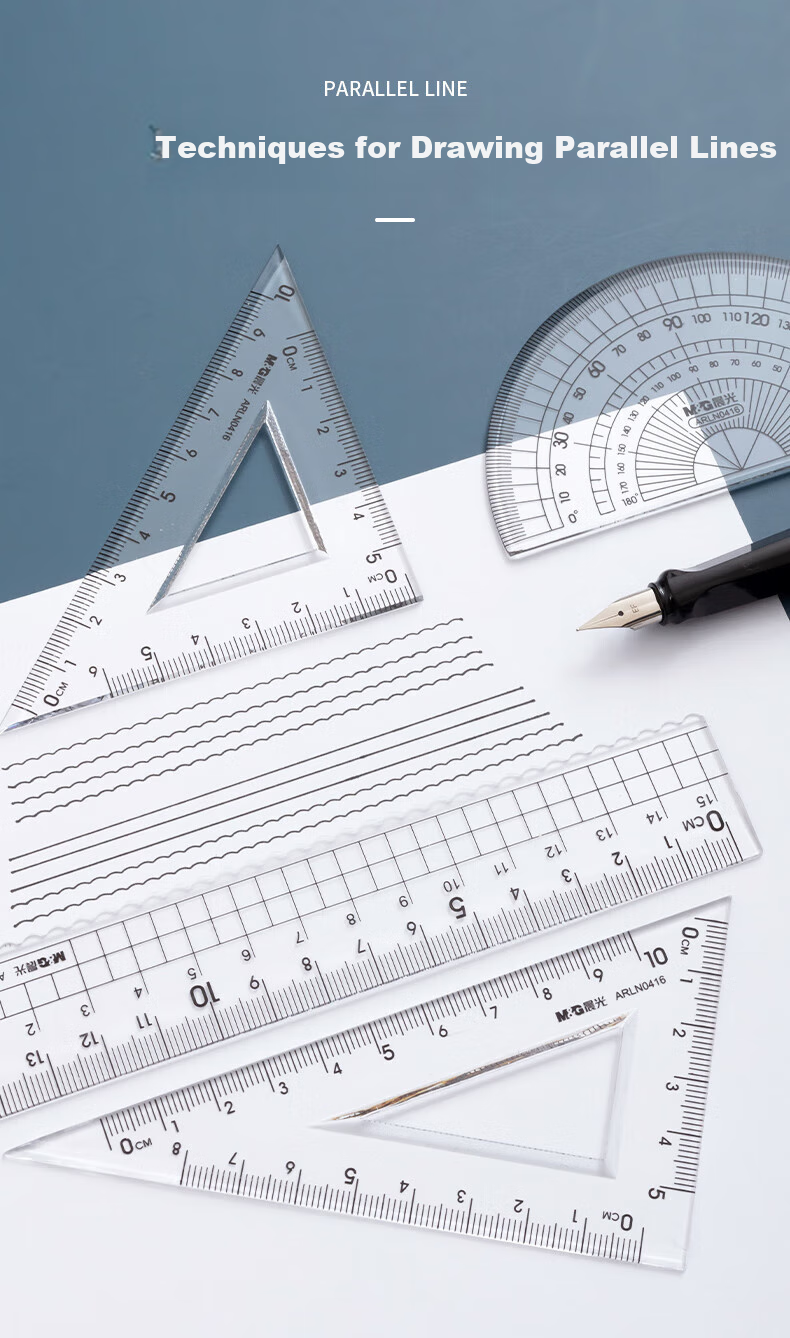 M&G Student Exam Drawing Acrylic Ruler Set, 15cm Straight Ruler + 2 Triangular Rulers + Protractor, Back-To Stationery, ARLN0416, 4-Piece Set 6